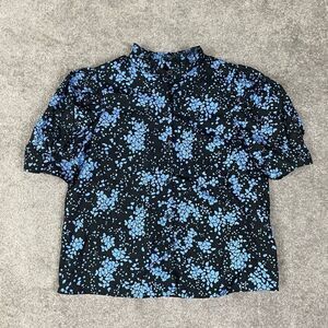 WHO What Wear Women’s Small Starscaped Floral Blue Black Button Down Top NWT